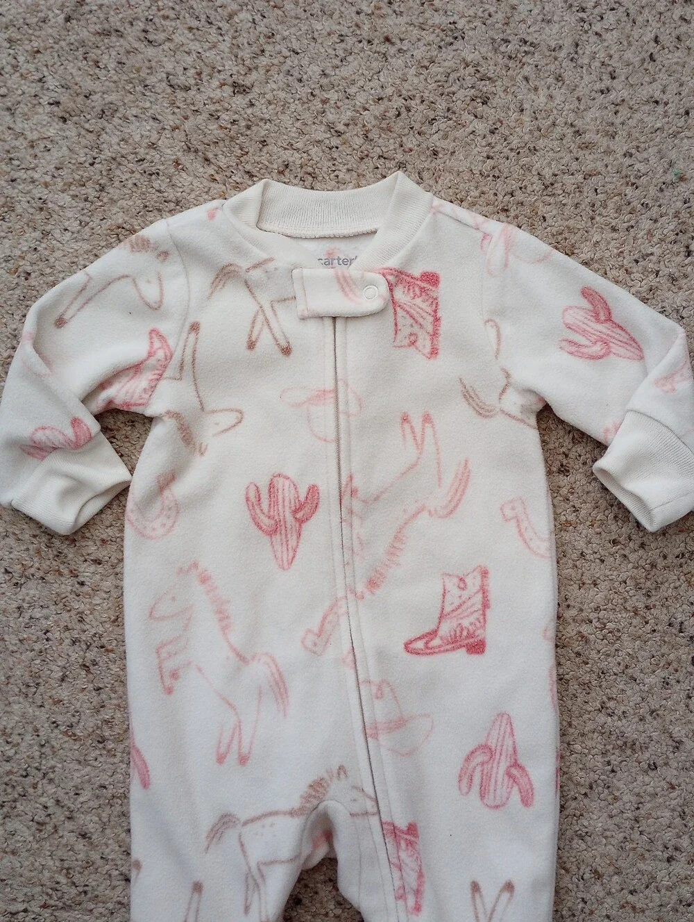 Carter's Western Horses Cactus Cowgirl Boots Footies White & Pink 3 Months